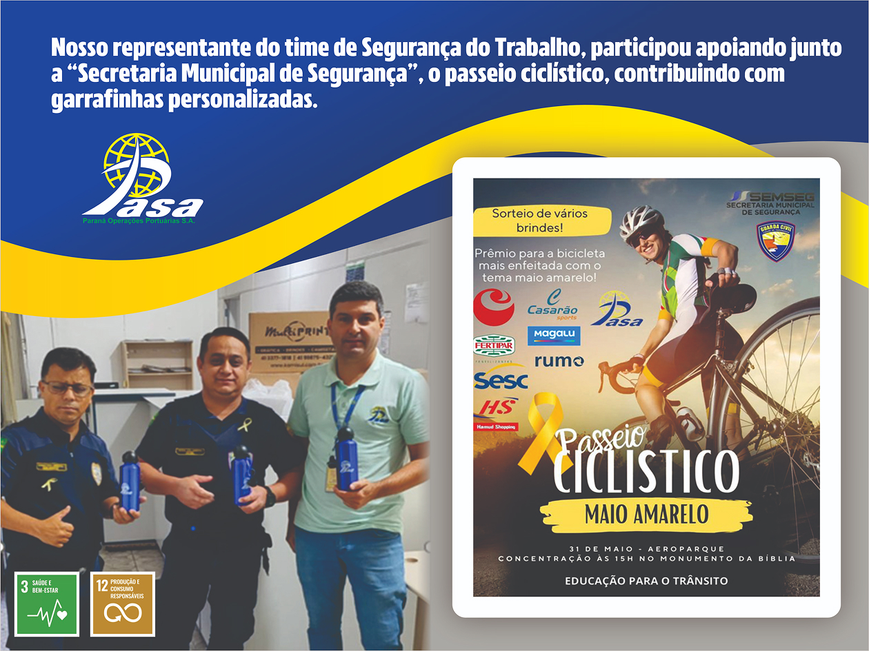 Peça sobre a doação de garrafinhas no passeio ciclístico Maio Amarelo