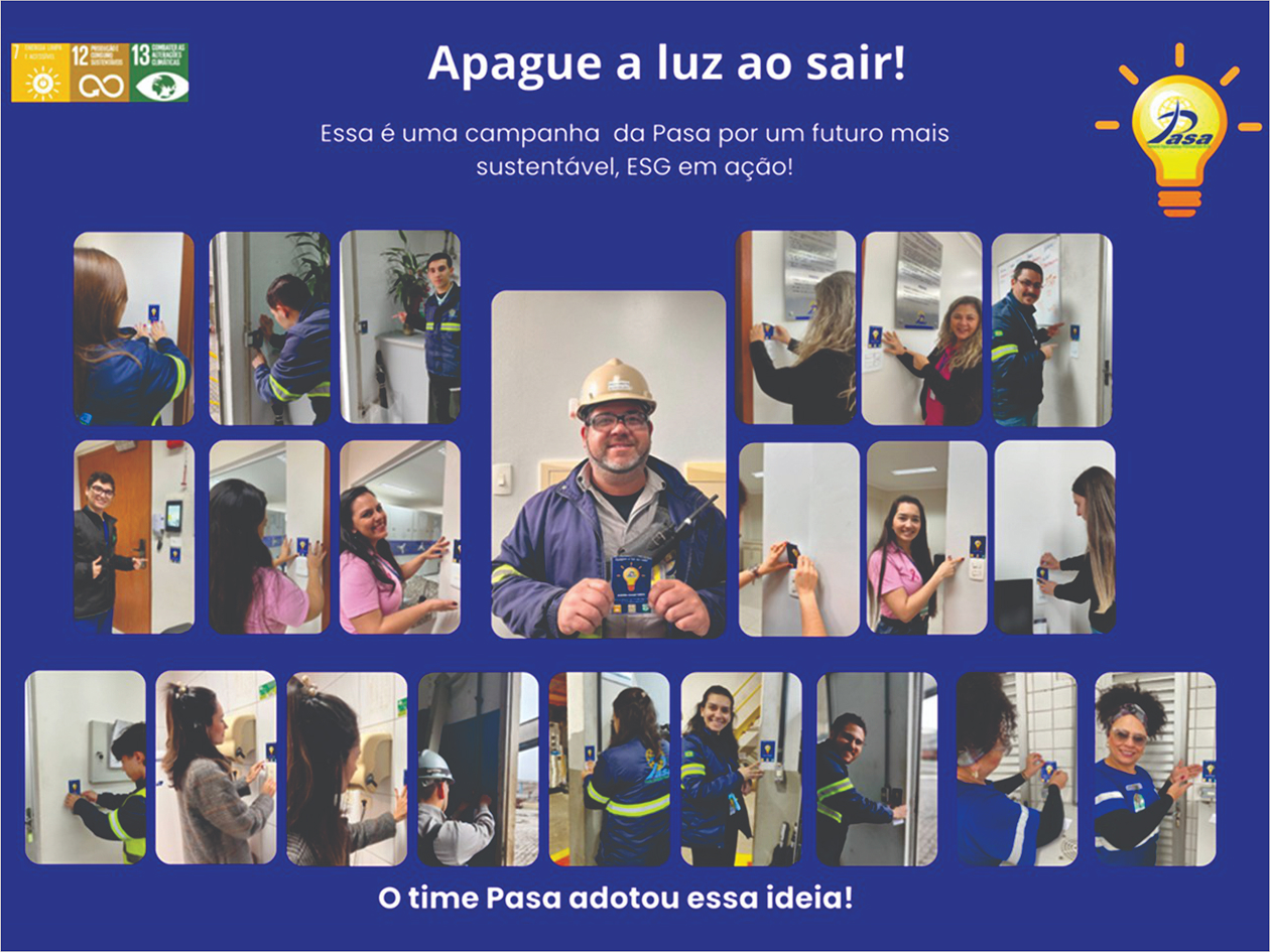 Campanha Apague a luz ao sair, com fotos de colaboradores da PASA
